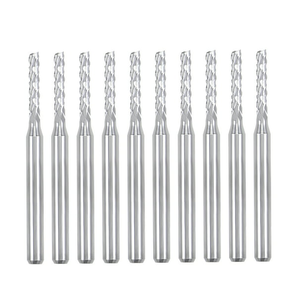 10pcs 0 1/16in Tips 1/8 Inch Shank Carbide End Mill Engraving Bits for CNC PCB